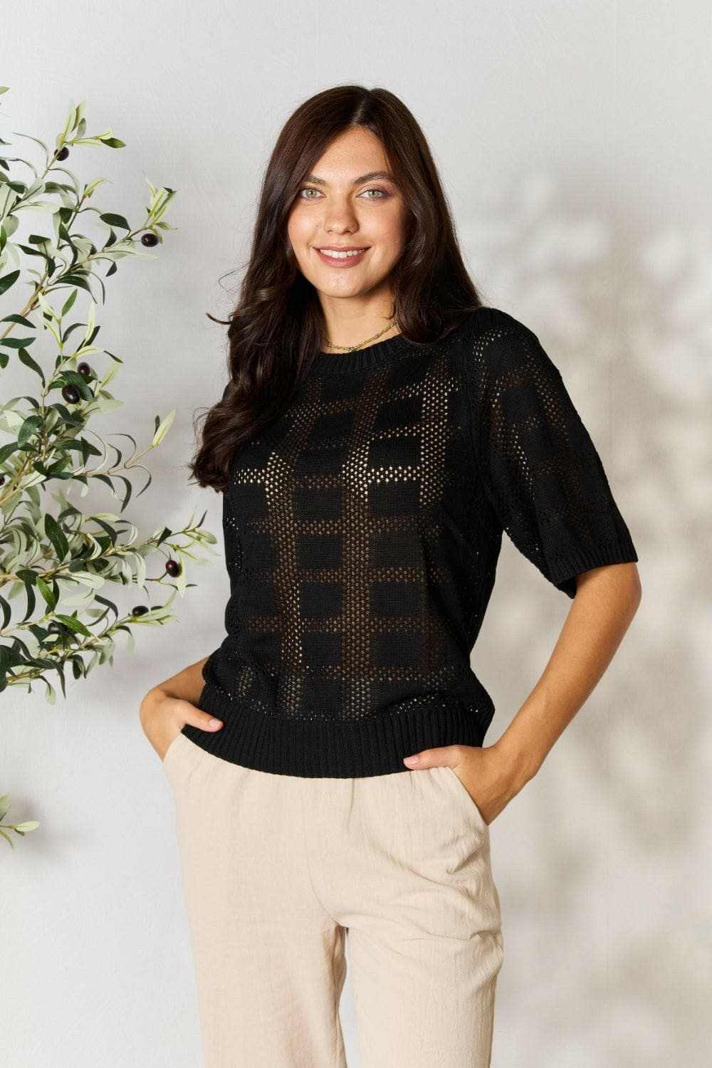 Chic ribbed knit top - round neck - Love Salve